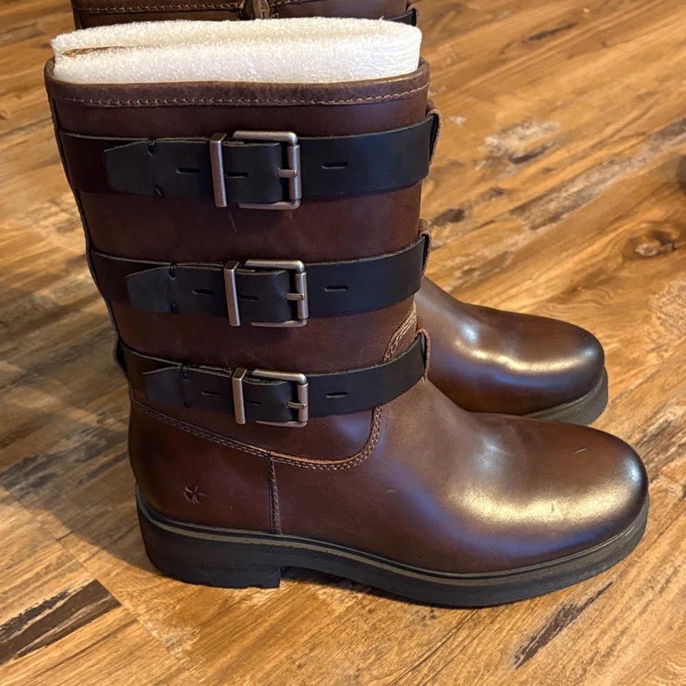 Lucky Brand Brown Leather Buckle Boots